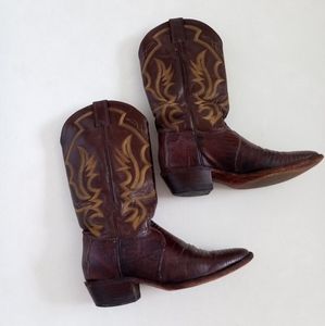 Justin brown leather embossed and embroidered cowboy boots